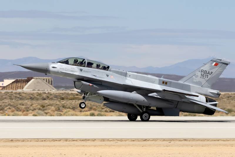 The first Royal Bahraini Air Force F-16 Block 70 lands at Edwards Air Force Base, California, in March 2023.